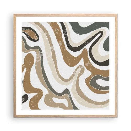 Poster in light oak frame - Meanders of Earth Colours - 60x60 cm