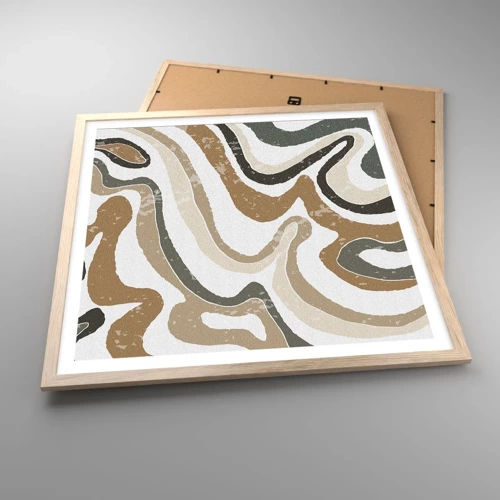 Poster in light oak frame - Meanders of Earth Colours - 60x60 cm