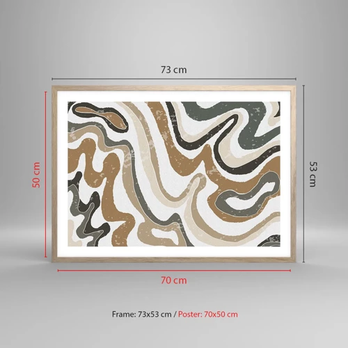 Poster in light oak frame - Meanders of Earth Colours - 70x50 cm