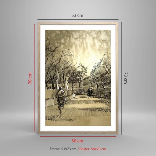 Poster in light oak frame - Moment Stopped with a Feather - 50x70 cm