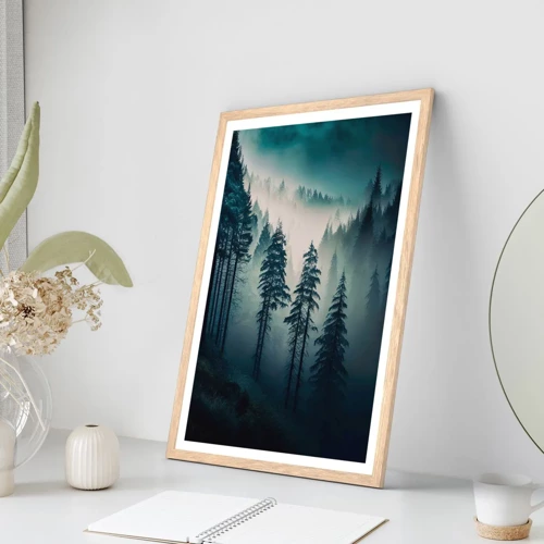 Poster in light oak frame - Morning in the Mountains - 70x100 cm