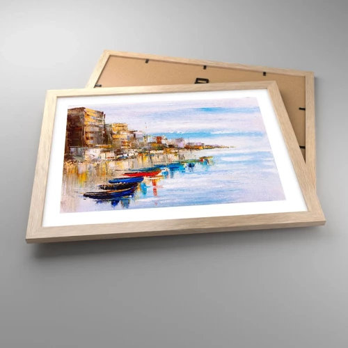 Poster in light oak frame - Multicolour Town Marina - 40x30 cm