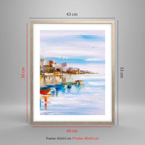 Poster in light oak frame - Multicolour Town Marina - 40x50 cm