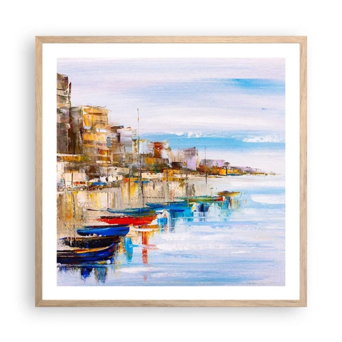 Poster in light oak frame - Multicolour Town Marina - 60x60 cm