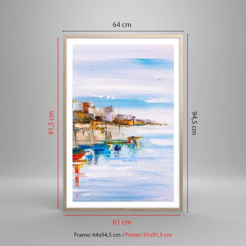 Poster in light oak frame - Multicolour Town Marina - 61x91 cm
