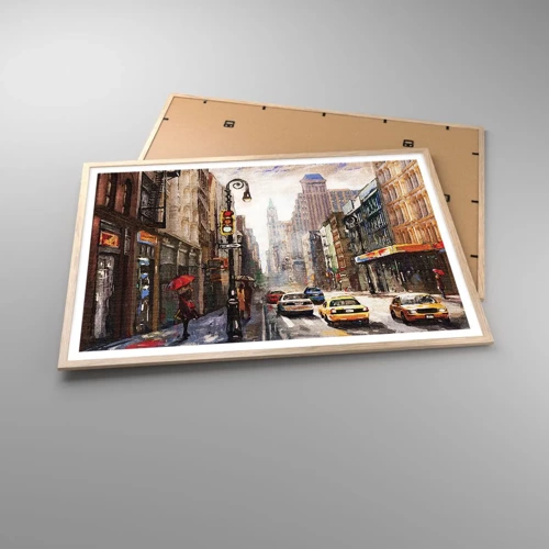 Poster in light oak frame - New York - Colourful in Rain - 100x70 cm