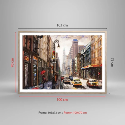 Poster in light oak frame - New York - Colourful in Rain - 100x70 cm