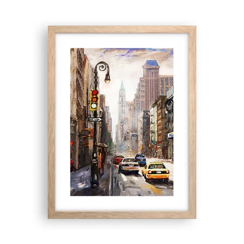 Poster in light oak frame - New York - Colourful in Rain - 30x40 cm