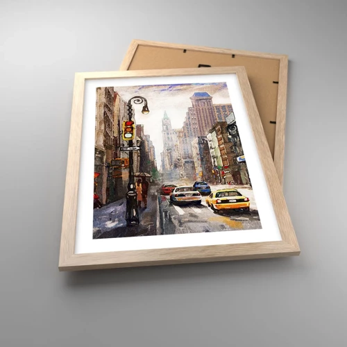 Poster in light oak frame - New York - Colourful in Rain - 30x40 cm