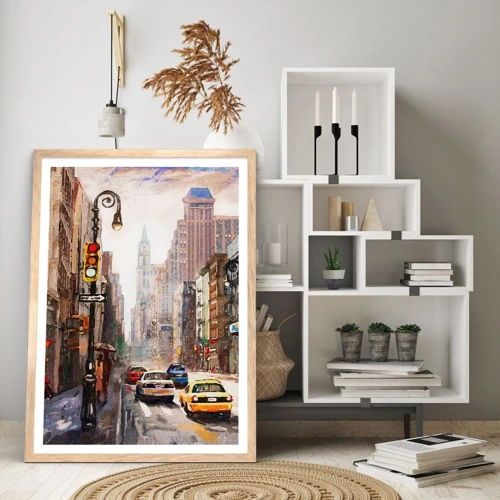 Poster in light oak frame - New York - Colourful in Rain - 30x40 cm