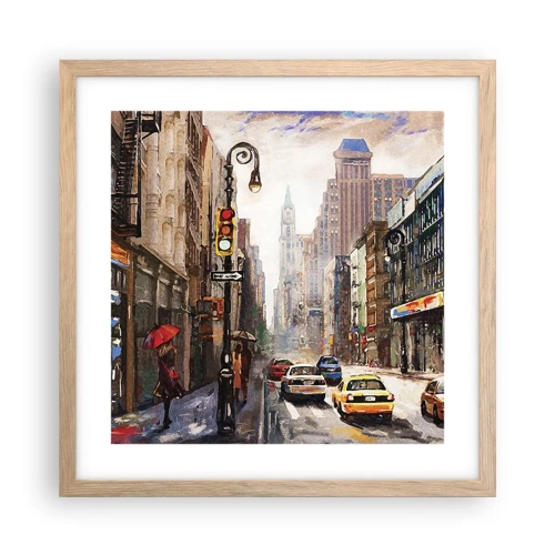 Poster in light oak frame - New York - Colourful in Rain - 40x40 cm