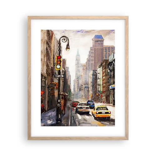 Poster in light oak frame - New York - Colourful in Rain - 40x50 cm