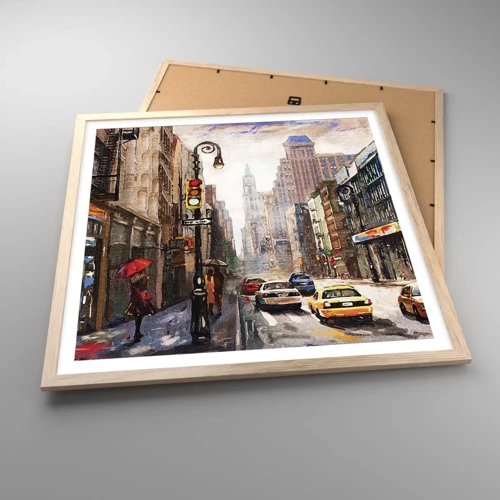 Poster in light oak frame - New York - Colourful in Rain - 60x60 cm