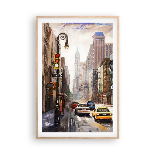 Poster in light oak frame - New York - Colourful in Rain - 61x91 cm