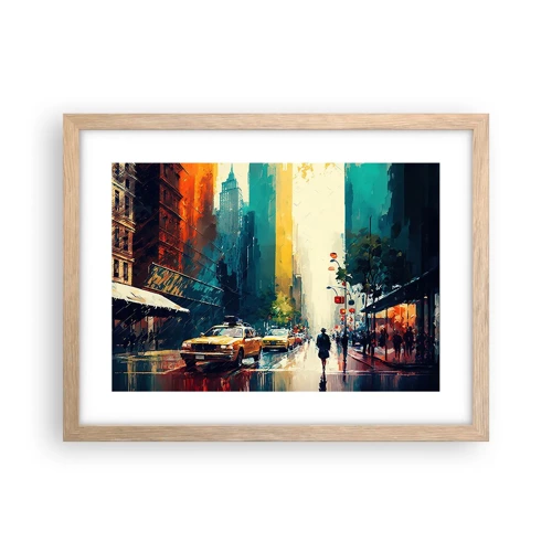 Poster in light oak frame - New York - Even Rain Is Colourful - 40x30 cm