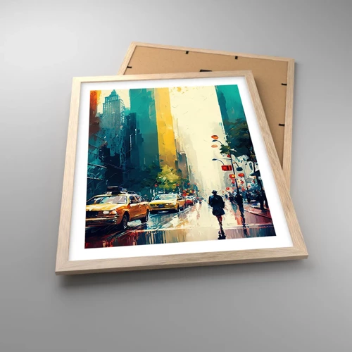 Poster in light oak frame - New York - Even Rain Is Colourful - 40x50 cm