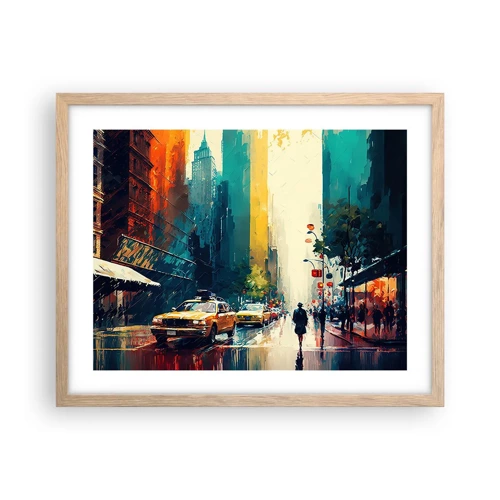 Poster in light oak frame - New York - Even Rain Is Colourful - 50x40 cm