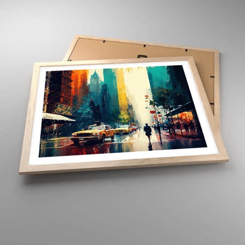 Poster in light oak frame - New York - Even Rain Is Colourful - 50x40 cm