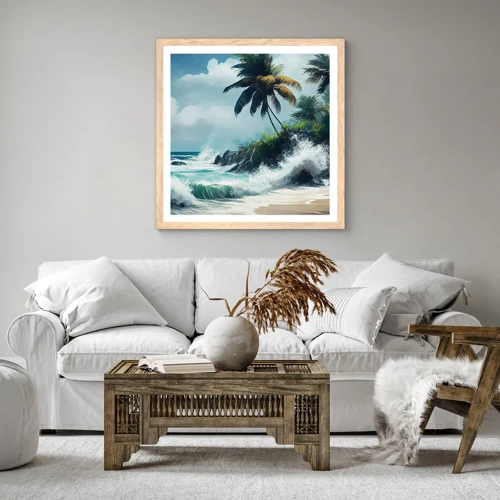 Poster in light oak frame - On a Tropical Shore - 40x40 cm