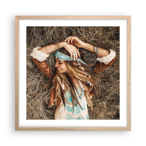 Poster in light oak frame - On the Way to the Summer of Love - 50x50 cm