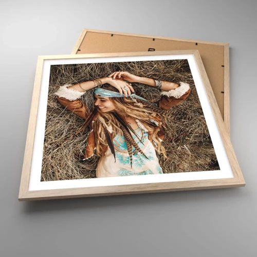 Poster in light oak frame - On the Way to the Summer of Love - 50x50 cm