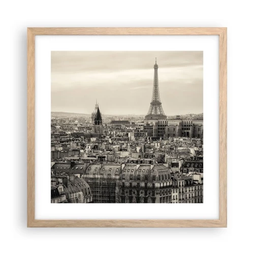 Poster in light oak frame - Over the Roofs of Paris - 40x40 cm