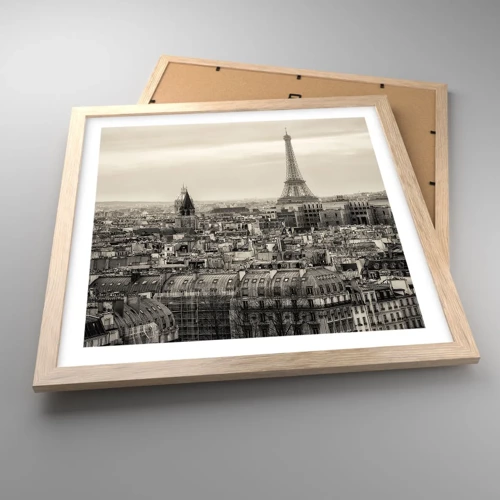 Poster in light oak frame - Over the Roofs of Paris - 40x40 cm