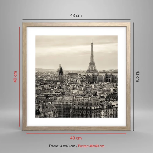 Poster in light oak frame - Over the Roofs of Paris - 40x40 cm