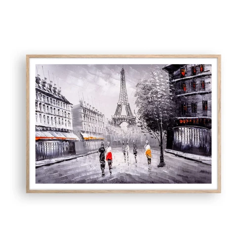 Poster in light oak frame - Parisian Walk - 100x70 cm