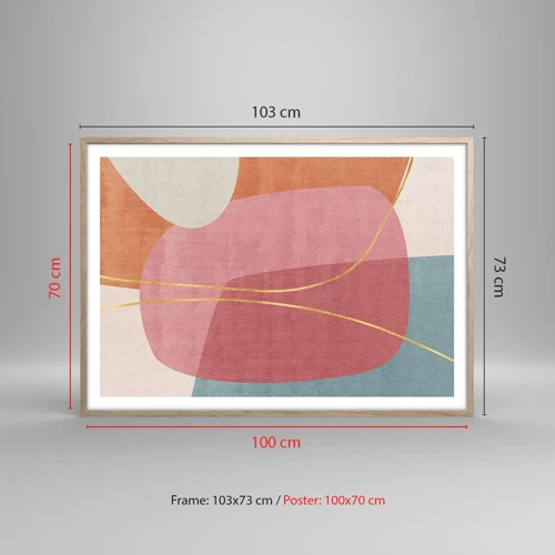 Poster in light oak frame - Pastel Composition with a Golden Note - 100x70 cm