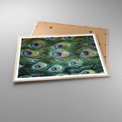 Poster in light oak frame - Peacock Eyes - 100x70 cm