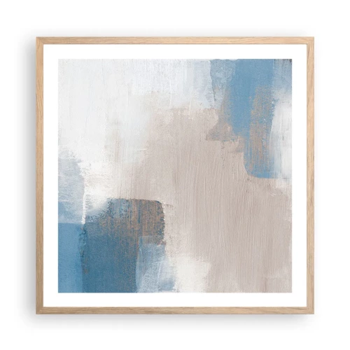 Poster in light oak frame - Pink Abstract with a Blue Curtain - 60x60 cm