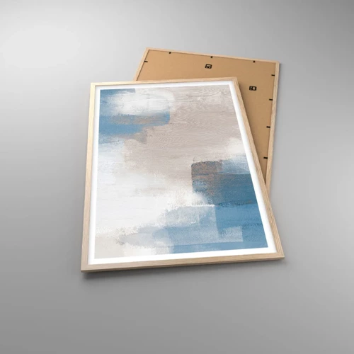 Poster in light oak frame - Pink Abstract with a Blue Curtain - 61x91 cm