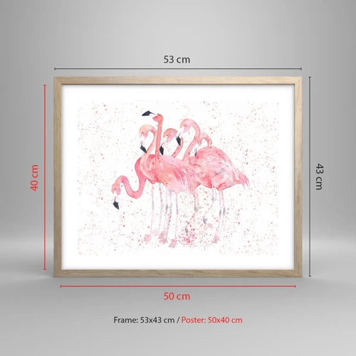Poster in light oak frame - Pink Power - 50x40 cm