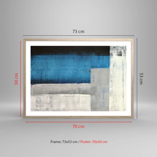 Poster in light oak frame - Poetic Composition of Blue and Grey - 70x50 cm