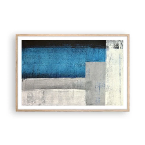 Poster in light oak frame - Poetic Composition of Blue and Grey - 91x61 cm