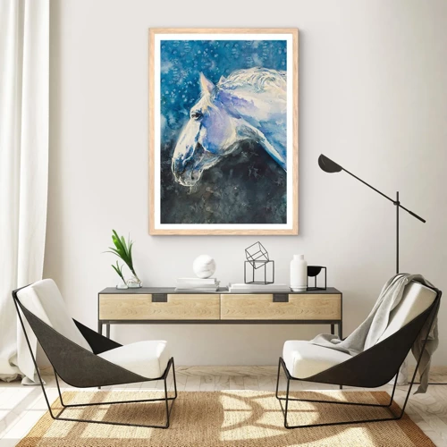 Poster in light oak frame - Portrait in Blue Light - 50x70 cm