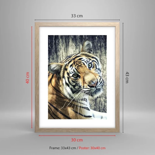 Poster in light oak frame - Portrait in Rays of Light - 30x40 cm