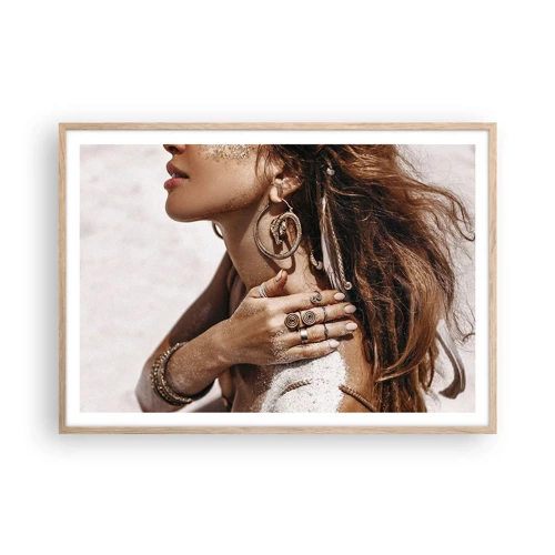 Poster in light oak frame - Queen of a Wild Beach - 100x70 cm