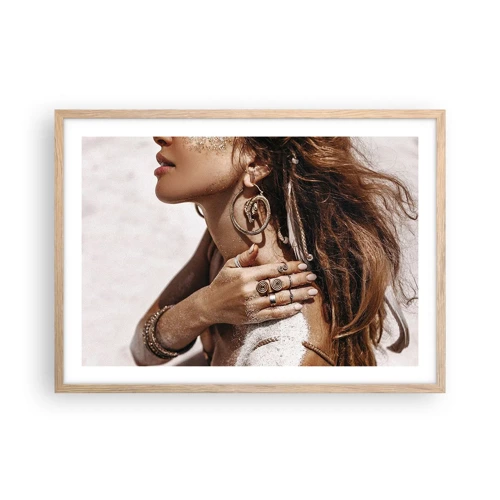 Poster in light oak frame - Queen of a Wild Beach - 70x50 cm