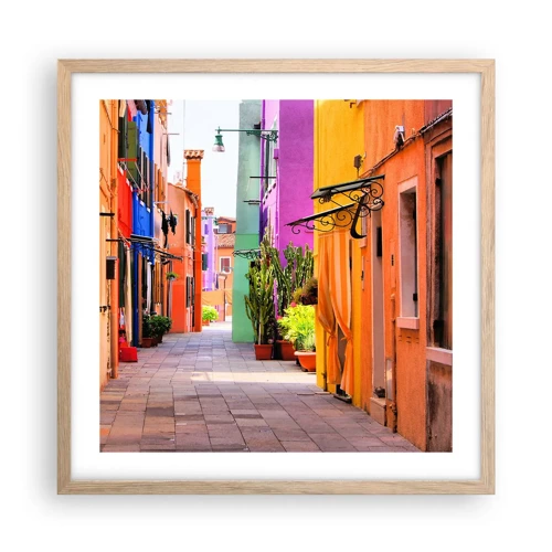 Poster in light oak frame - Rainbow Alley - 50x50 cm