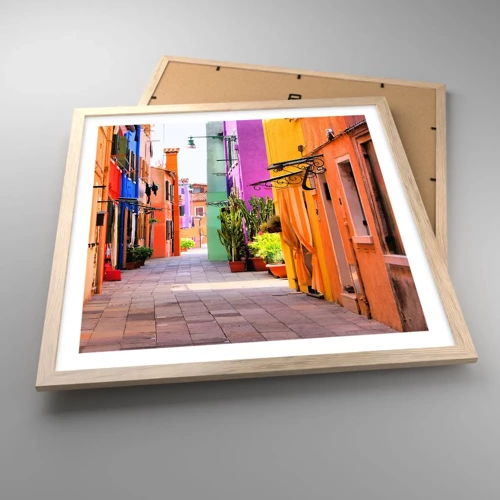 Poster in light oak frame - Rainbow Alley - 50x50 cm