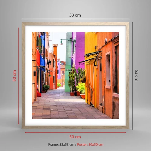 Poster in light oak frame - Rainbow Alley - 50x50 cm