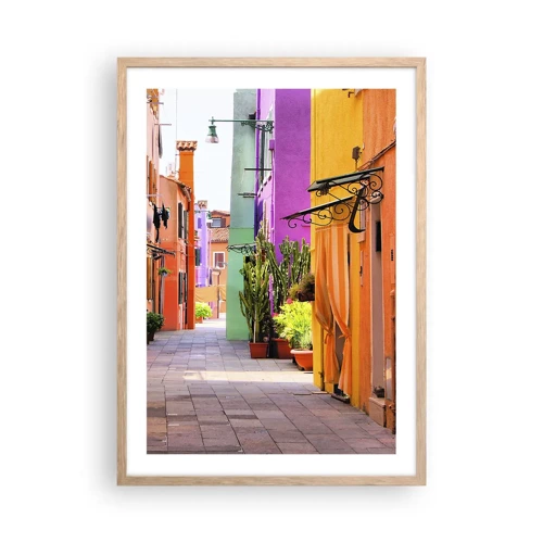 Poster in light oak frame - Rainbow Alley - 50x70 cm