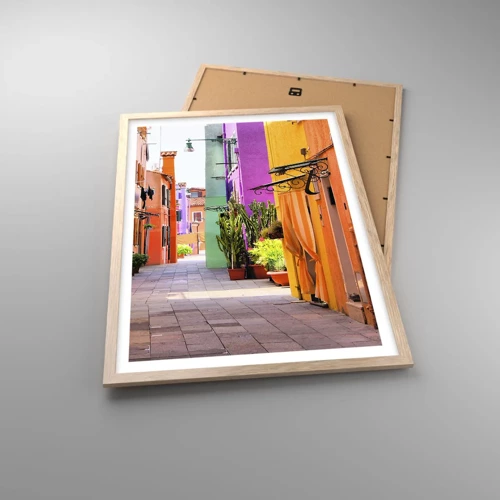 Poster in light oak frame - Rainbow Alley - 50x70 cm