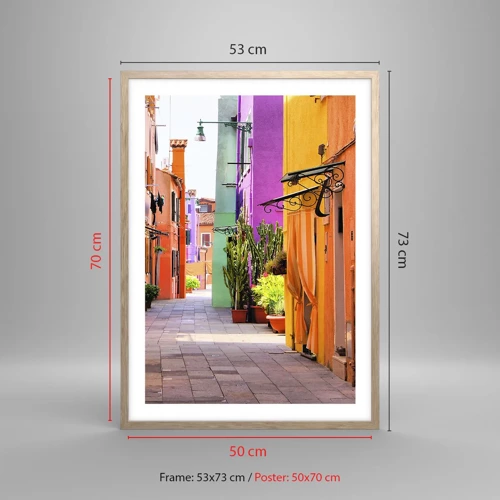 Poster in light oak frame - Rainbow Alley - 50x70 cm