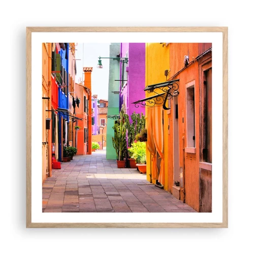 Poster in light oak frame - Rainbow Alley - 60x60 cm