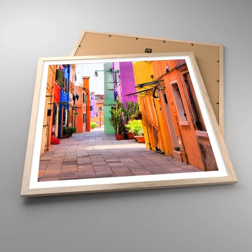 Poster in light oak frame - Rainbow Alley - 60x60 cm