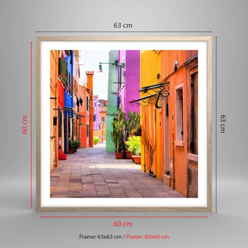 Poster in light oak frame - Rainbow Alley - 60x60 cm