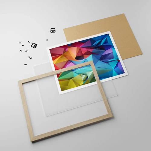 Poster in light oak frame - Rainbow Origami - 40x30 cm